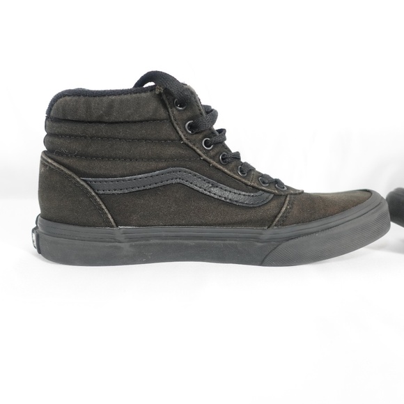 Vans Sk8-Hi All Black Youth High Top Sneakers | Faded Canvas & Suede Skate Shoes - Picture 9 of 13